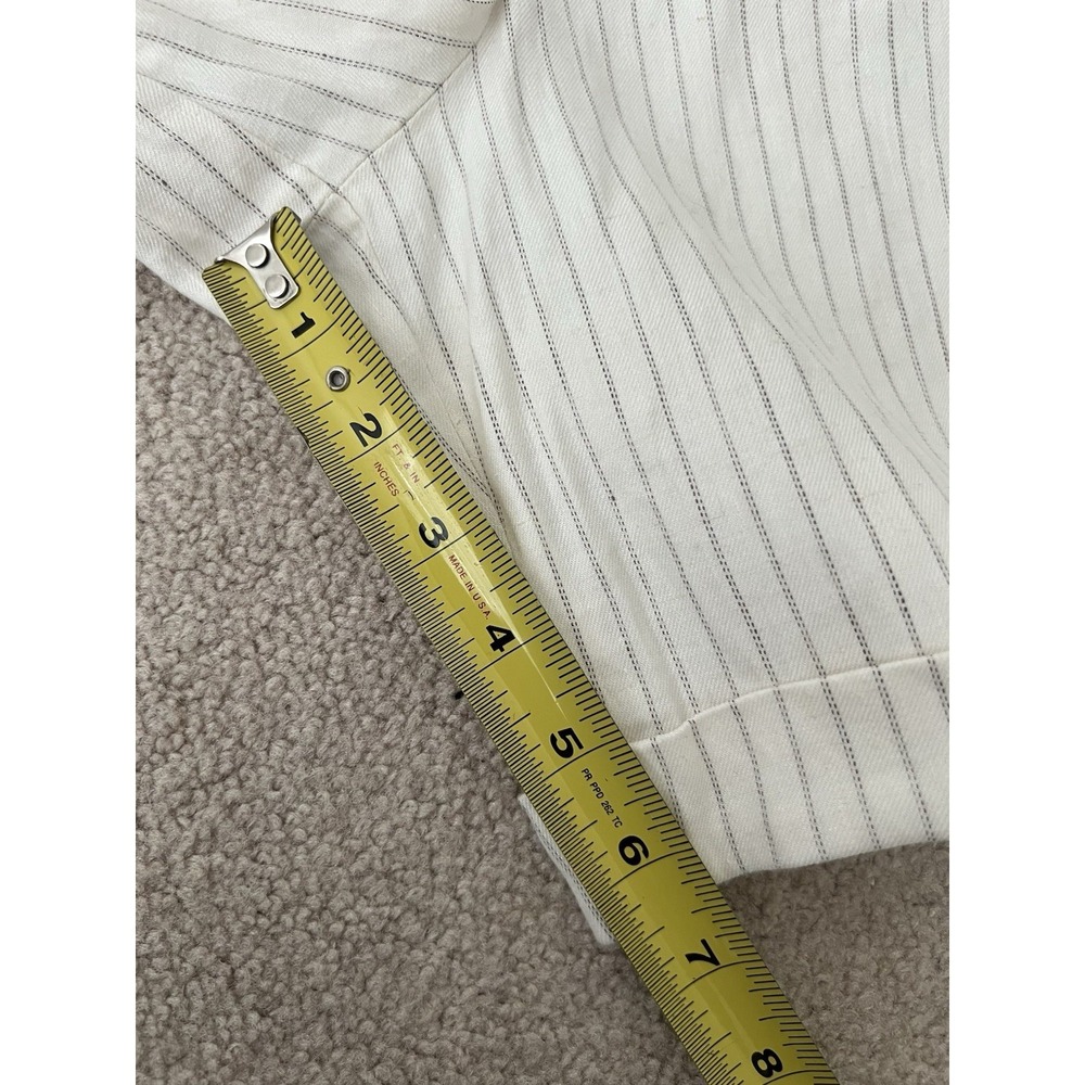 NEW Frame Pleated Cuff Linen Blend Twill Blanc Multi Pinstriped Shorts 8 - Picture 8 of 8